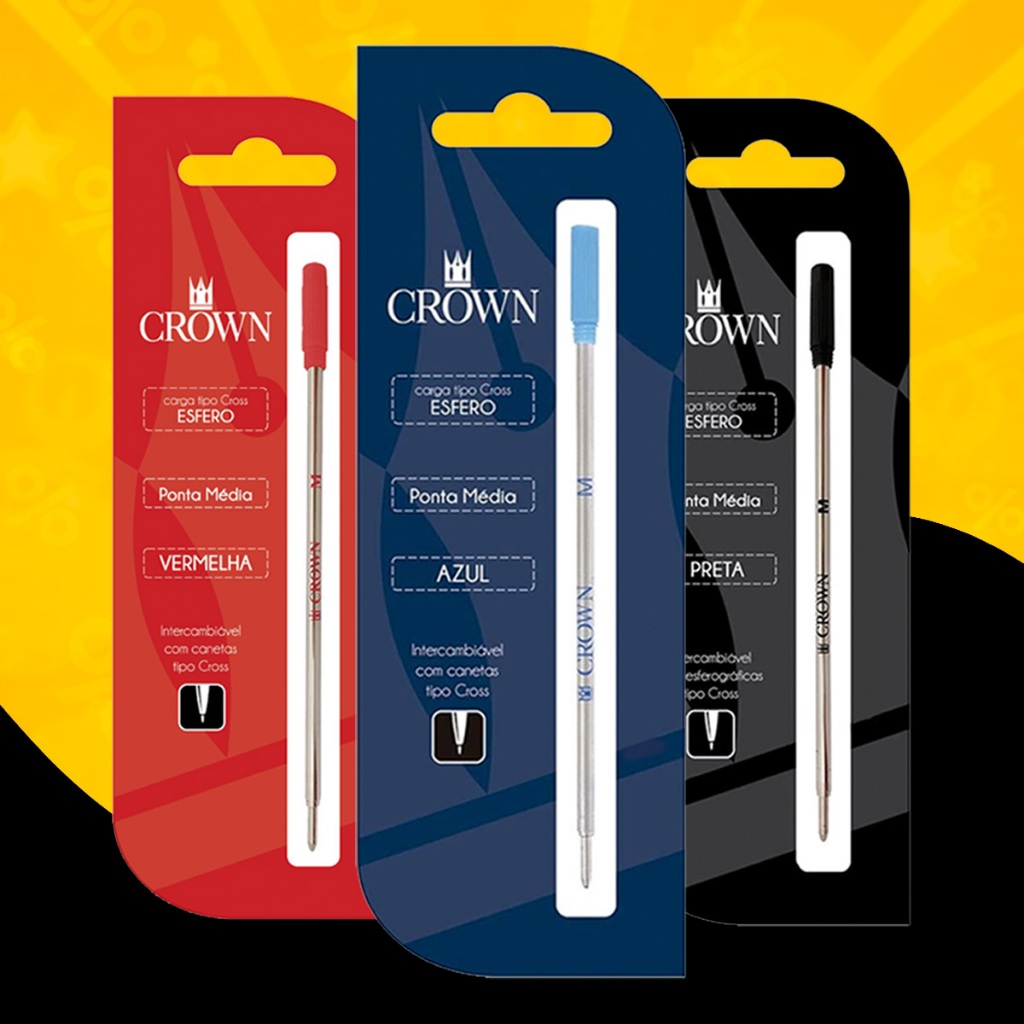 Refil Carga Crown Caneta CA12009 Cross 1 Unidade Cores Azul ou Preto Original Promoção