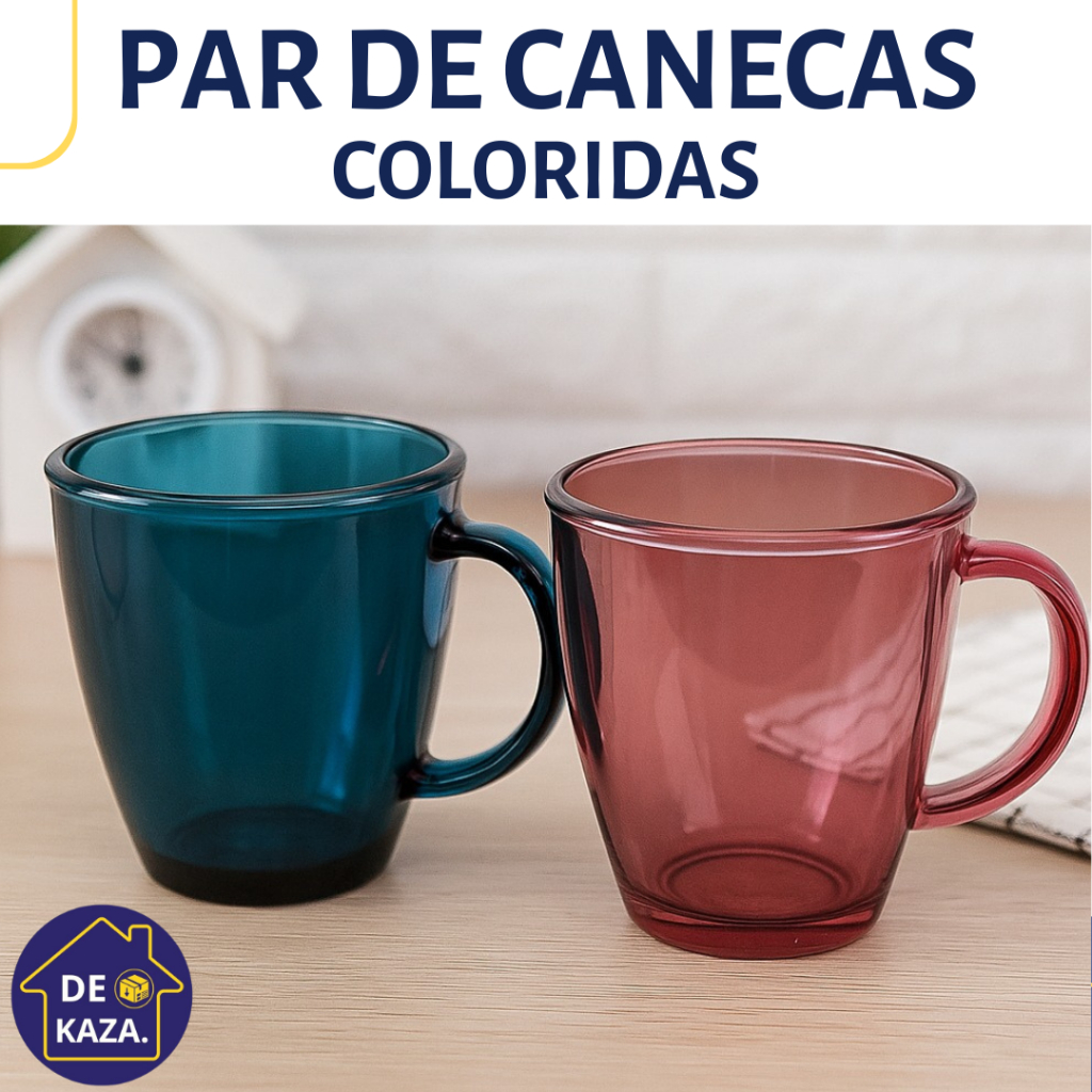 Jogo 2 Canecas de Vidro Coloridas Sortidas 365ml Dolce Home