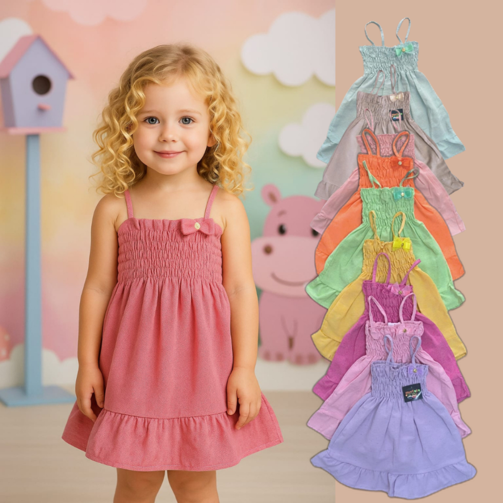 Vestido Confortável em Linho com Elástico– Bebês de 6 Meses a 4 Anos em Oferta na Shopee