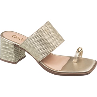 Sandália Feminina Tamanco Tira Larga Anel de Dedo Metalizado Ring Toe Salto Bloco Elegante GiGiL em Oferta na Shopee
