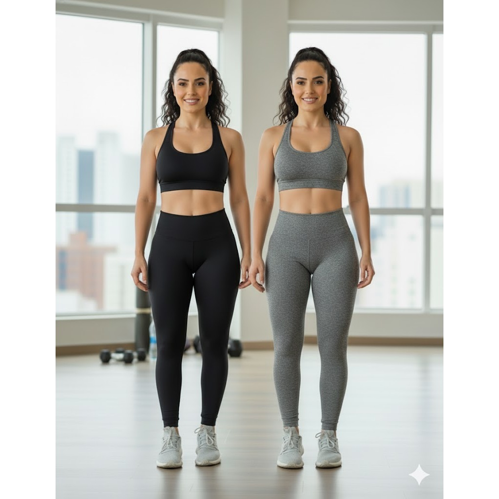 Kit Feminino com 2 Calças Legging Calça Leg de Academia Suplex Cintura Alta Fitness Treino