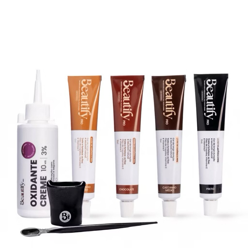 Kit Tintura para Sobrancelhas e Cílios Tinta Beautify Pro | 10ml + Oxidante 30ml | Uso Profissional em Oferta na Shopee