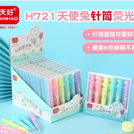 Marca Texto Pastel Seringa 6 Cores | Caneta Marca Texto Kawaii Papelaria Escolar