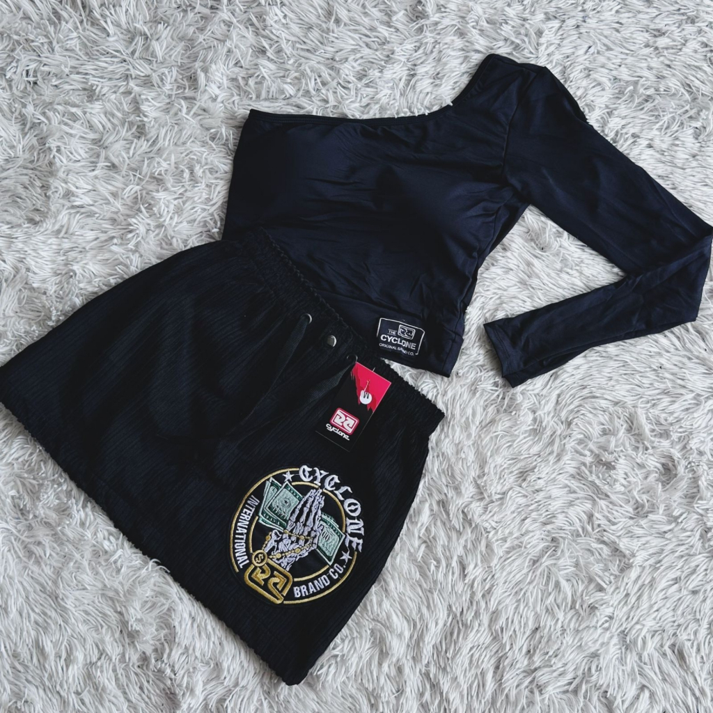 Conjunto Saia Cyclone Veludo + Cropped Premiun