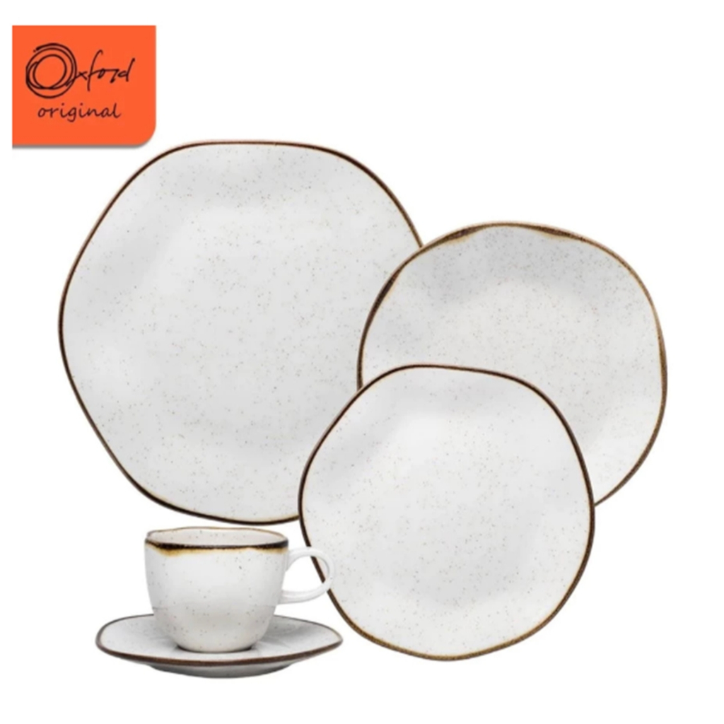 Aparelho de Jantar e Chá Porcelana 30 Peças Ryo Maresia Jogo de Pratos e Xícaras Oxford