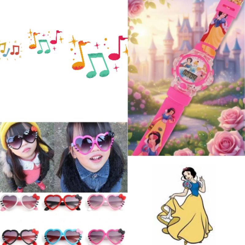 Kit Relógio Digital Pisca Luz Led Toca Musica Super Heróis Disney Frozen Homem aranha Lol + Óculos de sol Infantil moda