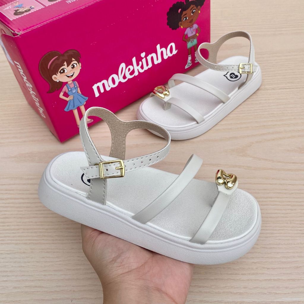 Sandália Papete  Infantil Menina Molekinha Casual Anel Dourado Estilosa Confortável Verão