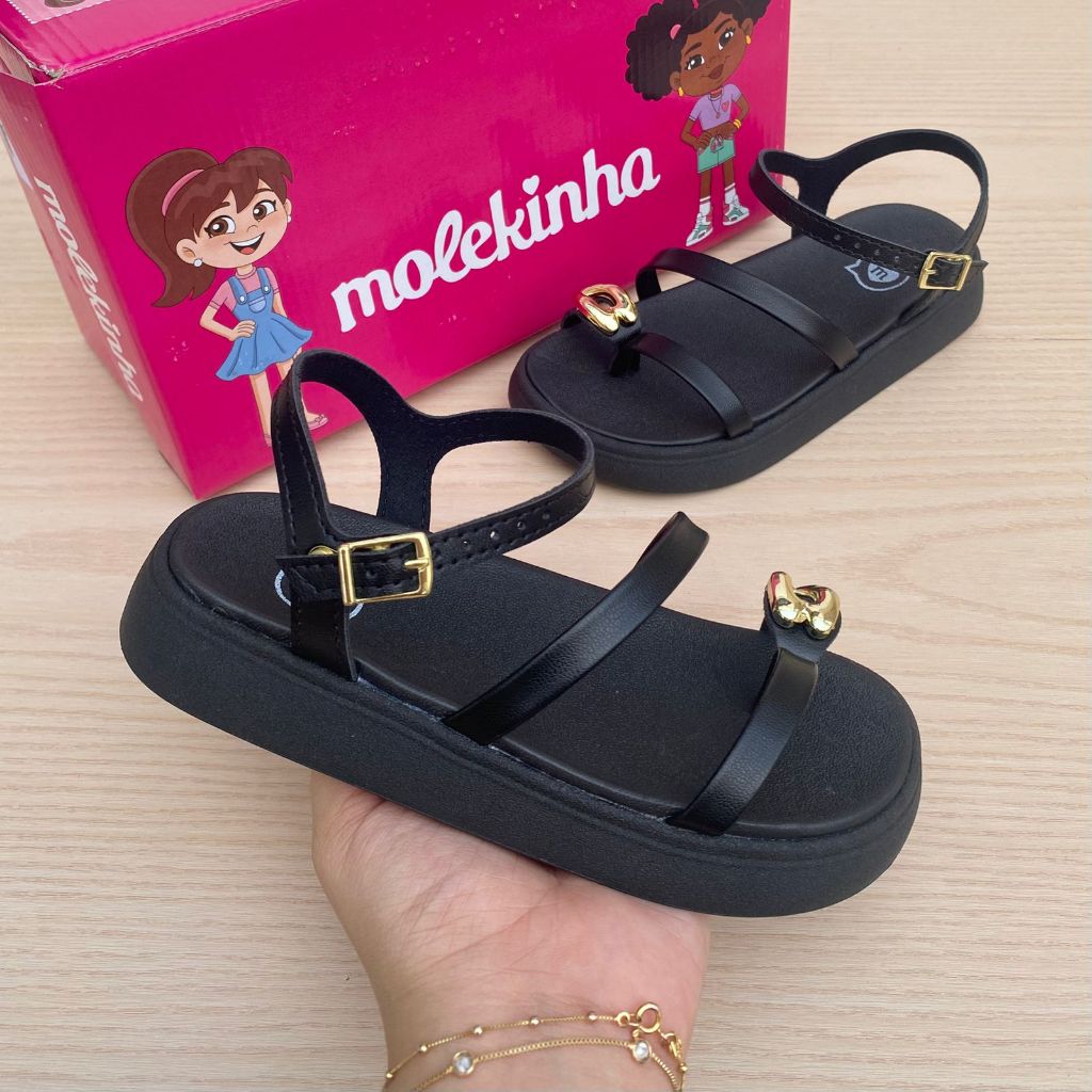 Sandália Papete  Infantil Menina Molekinha Casual Anel Dourado Estilosa Confortável Verão