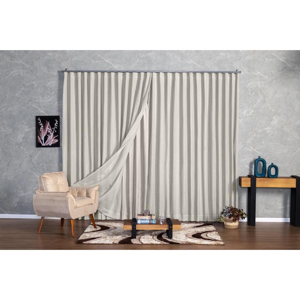 Cortina Voil Linho Trilho Suíço 8,00 x 2,30/2,40/2,50/2,60/2,70/2,80 c/ Forro de Microfibra em Oferta na Shopee
