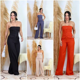 Conjunto Social Tomara que caia - Calça pantalona - louis twill em Oferta na Shopee