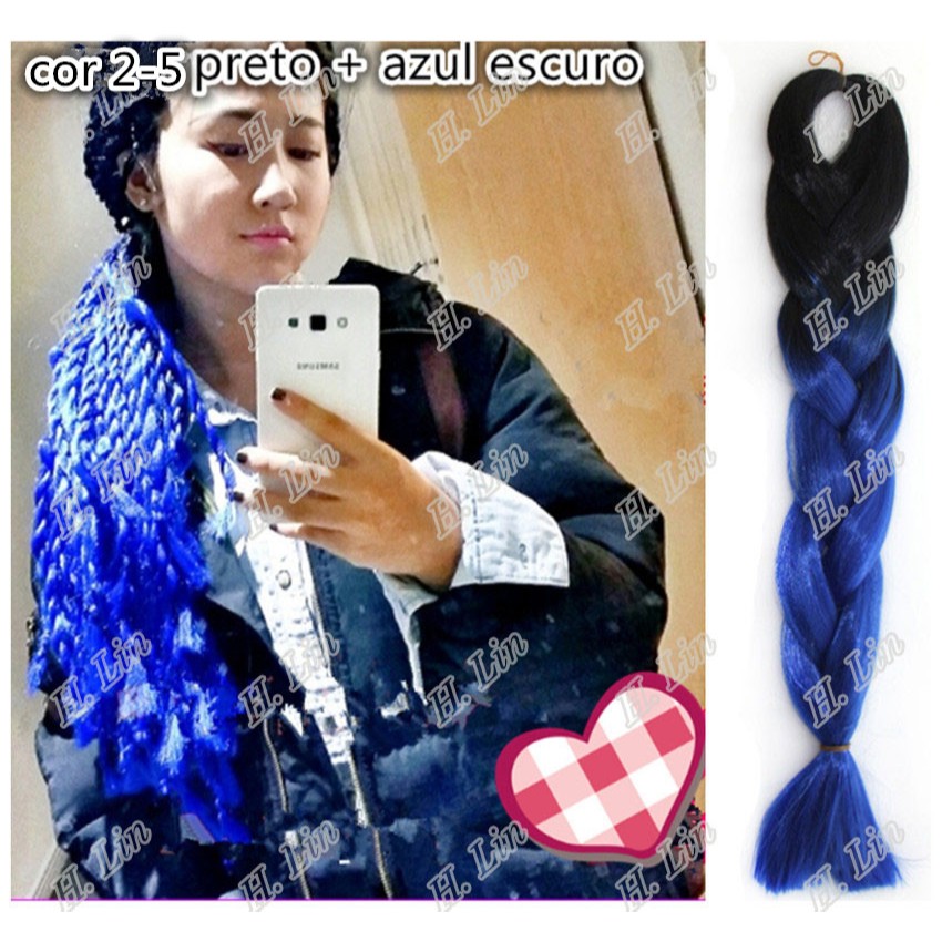 Kanekalon Jumbo Tranças Box Braid Twist Cor Blue azul royal marca H. Lin 165gramas 208cm