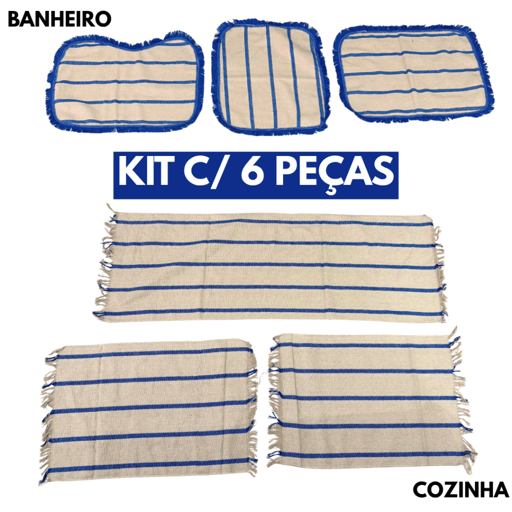 Kit Jogo de Banheiro + Jogo Passadeira Tapete de Cozinha 6 Peças Decorativa