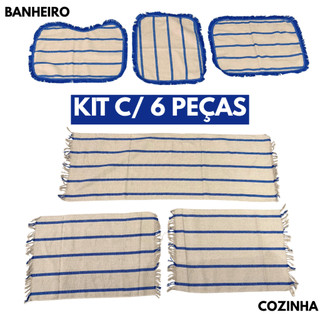 Kit Jogo de Banheiro + Jogo Passadeira Tapete de Cozinha 6 Peças Decorativa