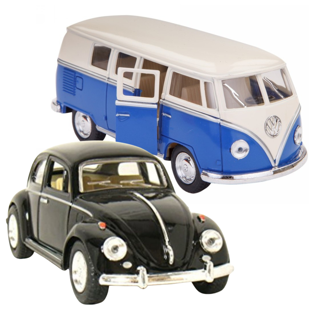 Kit 1/2 Carros Fusquinha e Kombi Colecionáveis Fusca Kombe Coleção Carrinho De Metal Fricção