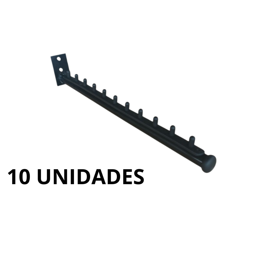 Kit 10 Araras RT Cabideiro Expositor De Parede Inclinada Preta