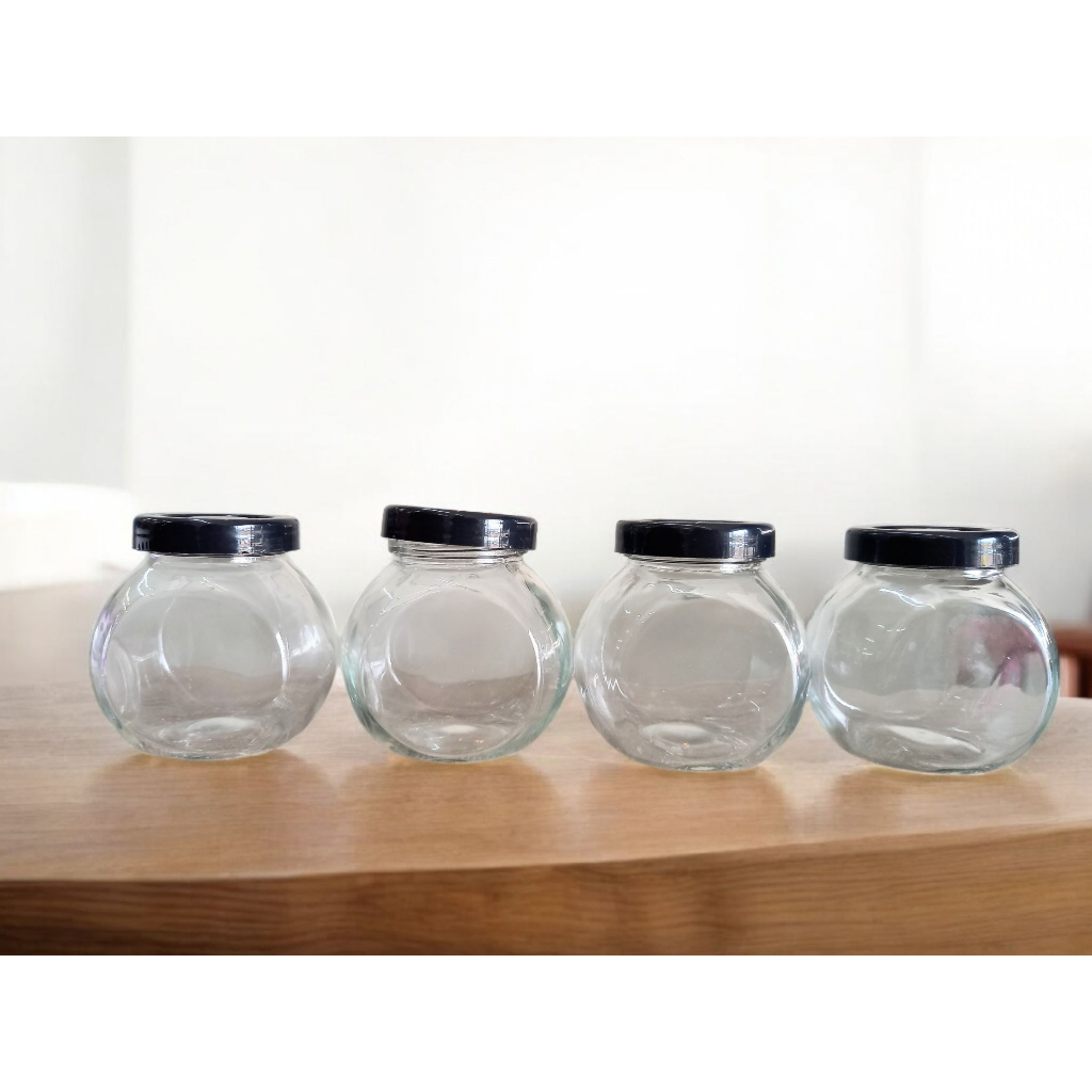 Kit Jogo Porta Potes Condimentos / Mini Baleiros em Vidro com tampa plastica