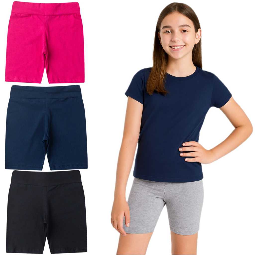 Kit 4 Shorts Ciclista Infantil Feminino – Cores Sortidas, Confortáveis e Flexíveis – Do 4 ao 16 Anos