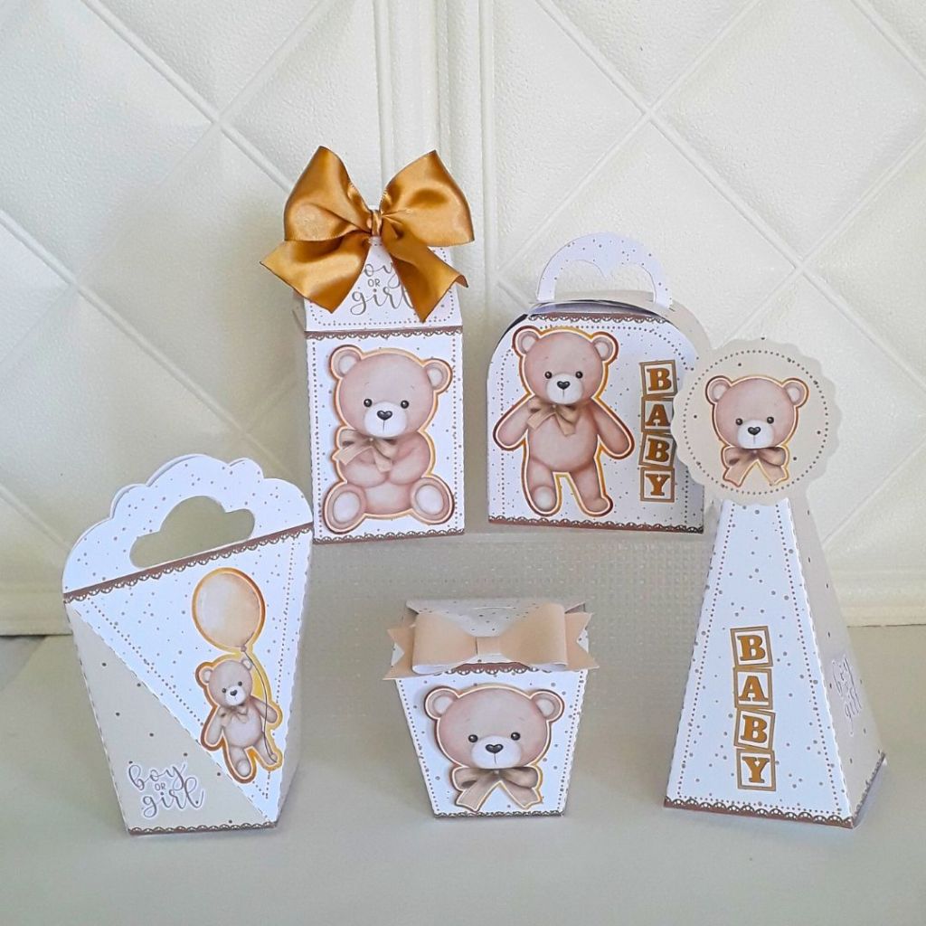 Kit Festa Personalizada Chá de Bebê Revelação Ursinho Lembrancinha Caixinhas Infantil PEGUE MONTE