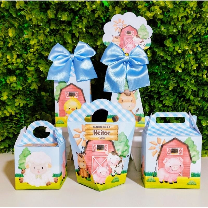 Kit Caixinhas personalizadas lembrancinhas Fazendinha Festa Infantil PEGUE E MONTE Personalizada