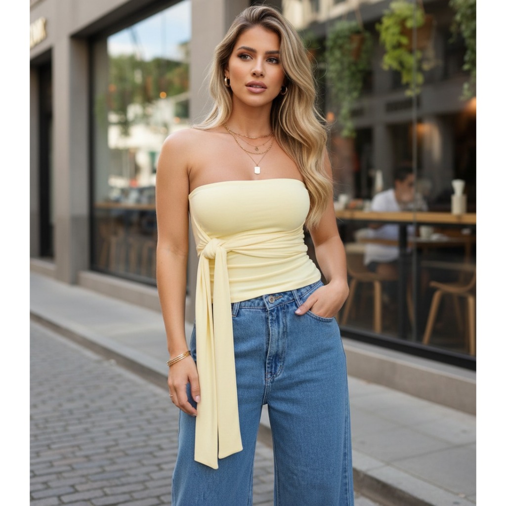 Blusa Feminina Elegante Suplex Premium Tomara que caia com Amarração Casual Estilosa em Oferta na Shopee