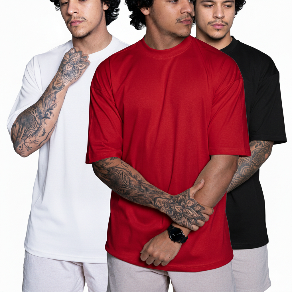 Kit Camiseta Oversized Masculina Lisa Premium Algodão Streetwear Casual Caimento Perfeito