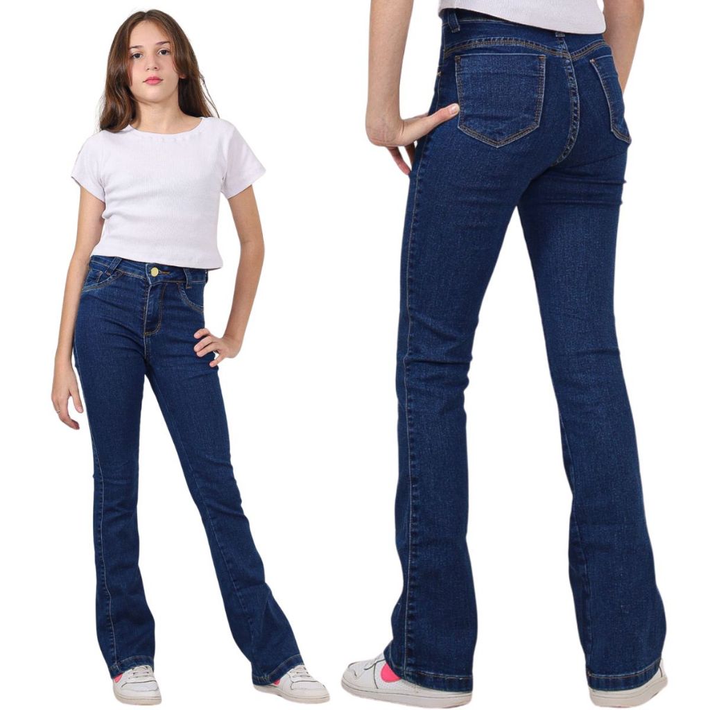 CALÇA FLARE Jeans Infantil Juvenil Meninas 2 a 12 Boca de sino larga lycra boiadeira confortável em Oferta na Shopee