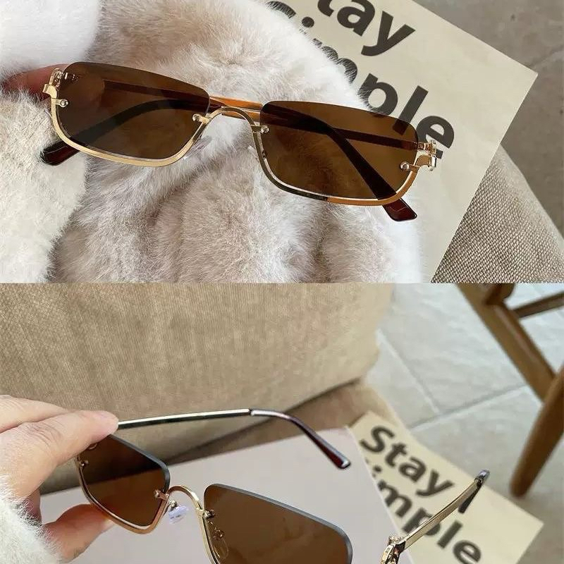 Óculos de sol retangulares com armação estreita e armação inferior de metal europeu e americano para homens e mulheres em Oferta na Shopee
