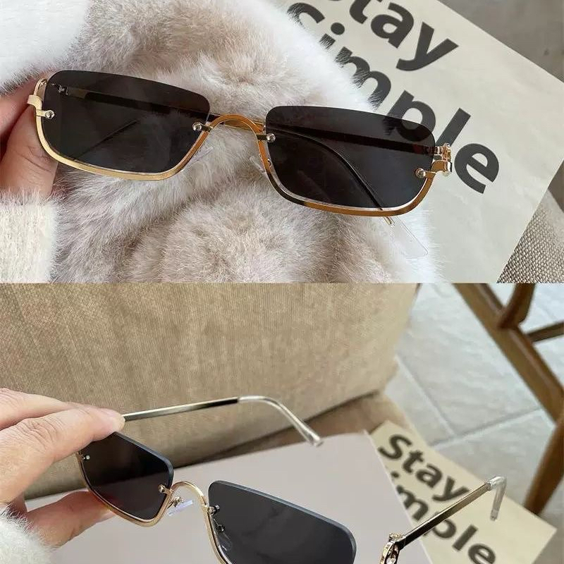 Óculos de sol retangulares com armação estreita e armação inferior de metal europeu e americano para homens e mulheres