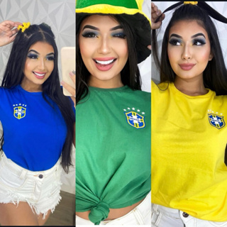 T-shirt Brasil, tamanho unico camiseta blusa Feminina 100% algodão Copa Mundo em Oferta na Shopee