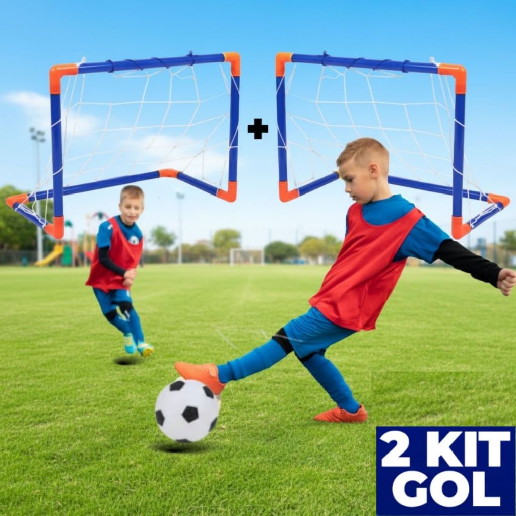 Kit 2 Trave Golzinho Futebol Infantil Mini Gol Com Bola Bomba Completo Praia Campo Quintal