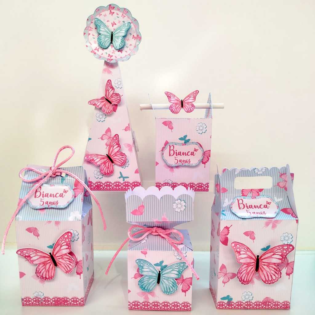 Kit Personalizado Borboletas Rosa / Caixinhas para festa de aniversário / Lembrancinhas / Pegue e Monte
