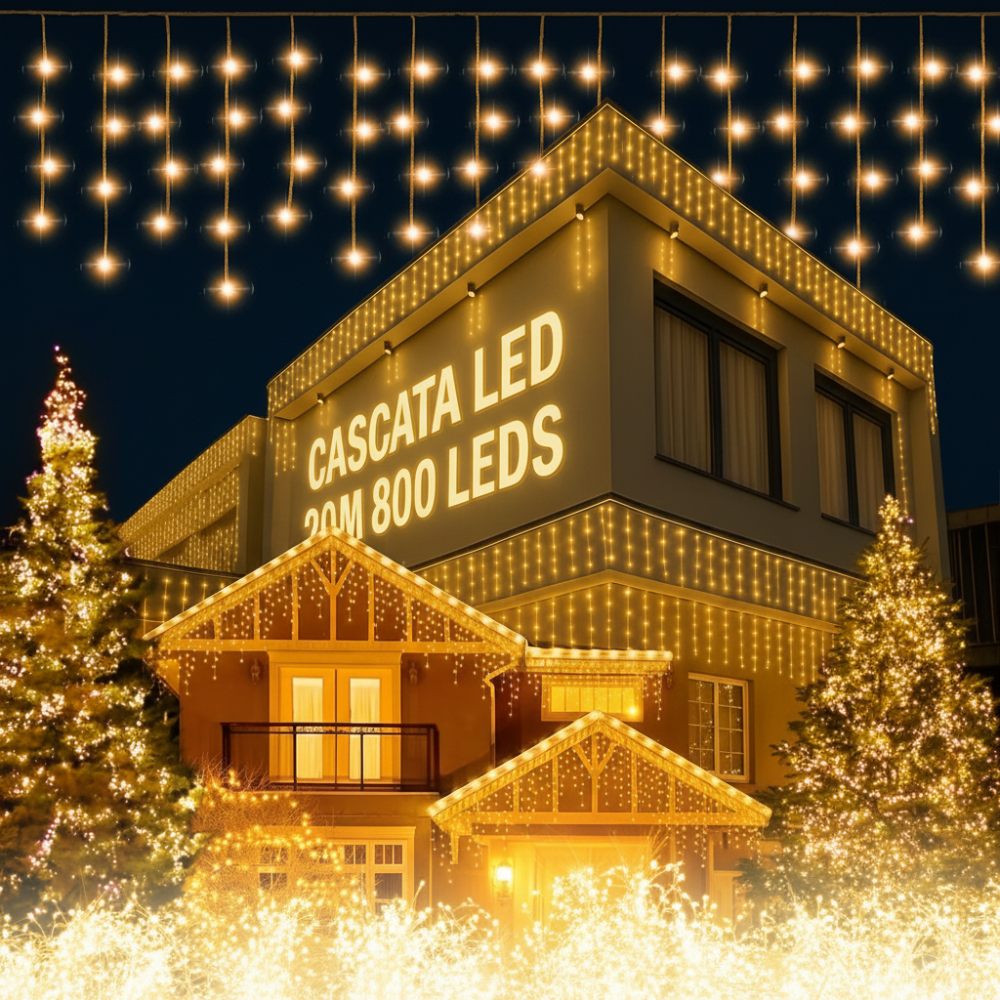 Cascata LED Decoração Natal Pisca Pisca Festas Até 10m 20m 800 Leds Fixo 110v e 220v Iluminação