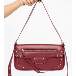 Bolsa Baguete Feminina Sofisticada Detalhes Metálicos Transversal e Ombro Tendência