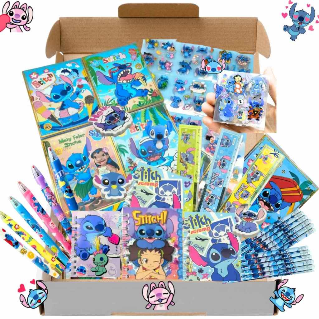 Kit Stitch Papelaria Fofa Kawaii  Presente Criativo Para Menino Caneta Lápis Borracha Adesivo Caderninho em Oferta na Shopee