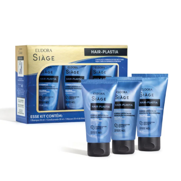 Kit Siàge Mini Hair Plastia Eudora Shampoo + Condicionador + Máscara Miniatura 50ml Lacrado Original