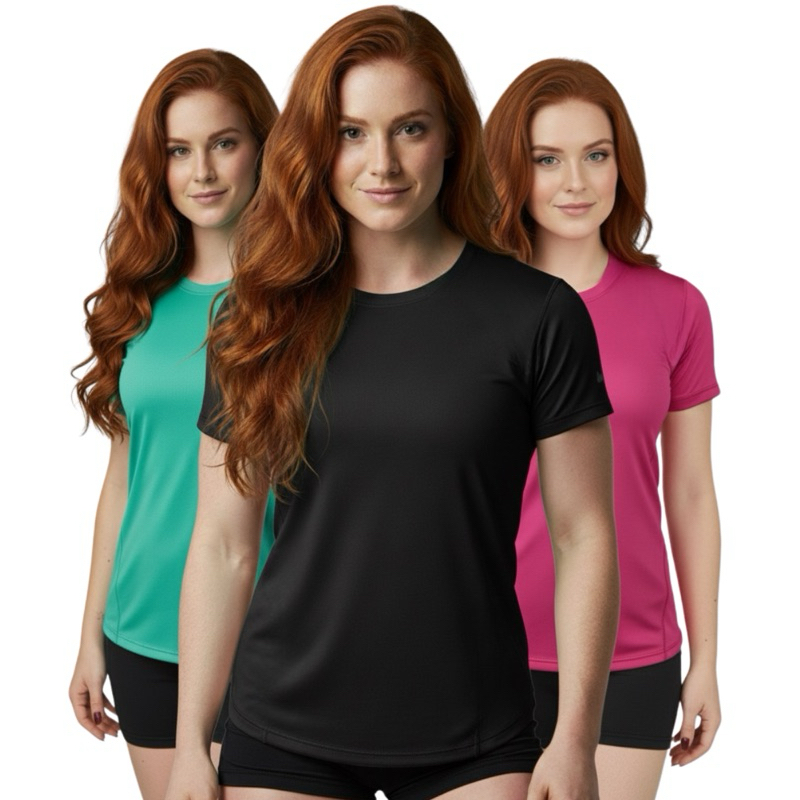 Kit 2 Camisetas Femininas Dry Fit Academia Corrida Treino Caminhada Poliéster Premium