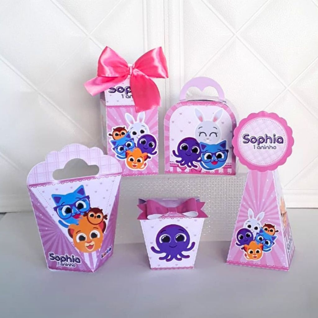 Kit Festa Personalizada Bolofofos Rosa Lembrancinha Caixinhas Aniversário - PEGUE E MONTE