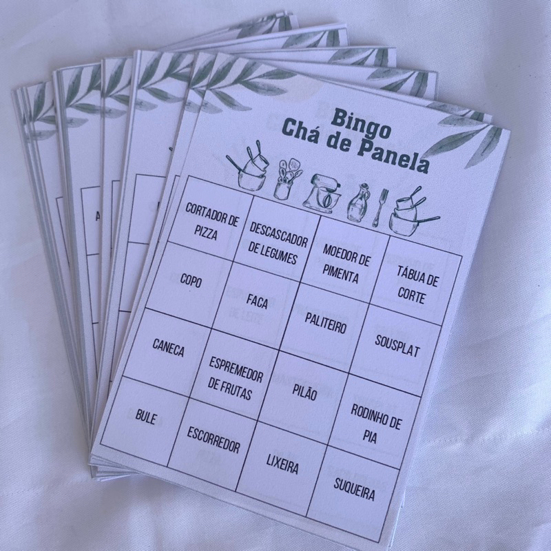 Bingo personalizado Chá de Cozinha / Chá de Casa Nova com 52/80/100/120 cartelas avulsas - lembrancinha chá de panela