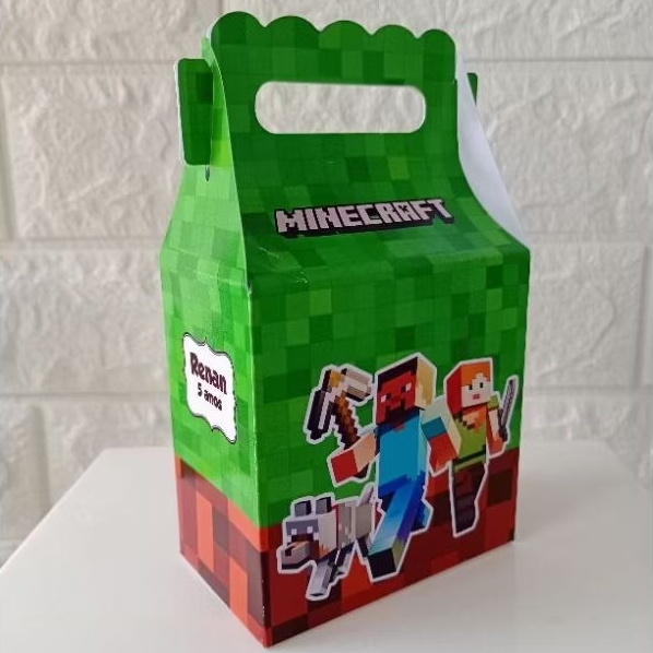 KIT 10 CAIXA MALETA ALTA PERSONALIZADA MINECRAFT ( PEGUE E MONTE) LEMBRANCINHA FESTA INFANTIL ANIVERSÁRIO MIMO