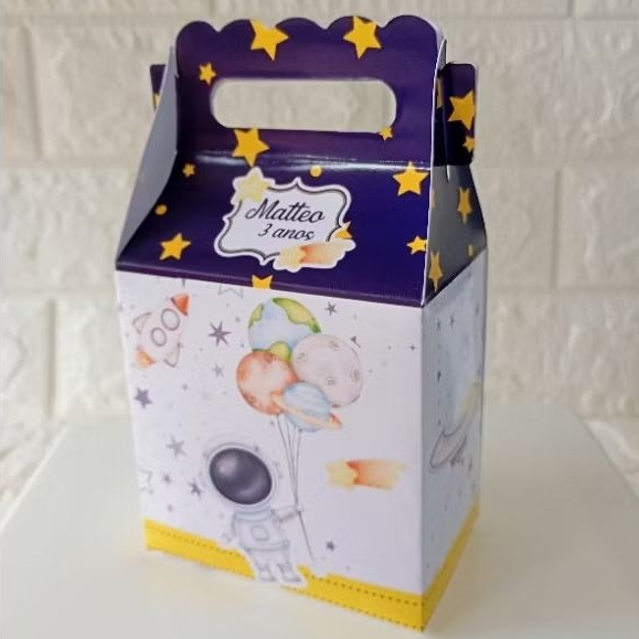 KIT 10 CAIXAS MALETA ALTA PERSONALIZADA ASTRONAUTA AQUARELA (PEGUE E MONTE) LEMBRANCINHA FESTA INFANTIL ANIVERSÁRIO MIMO