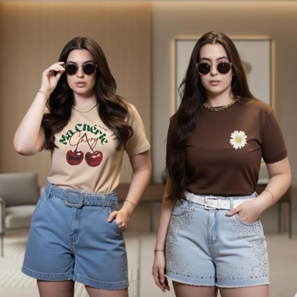 Kit 2 T-Shirt Feminina Estampada 100% Algodão Premium Envio Imediato em Oferta na Shopee