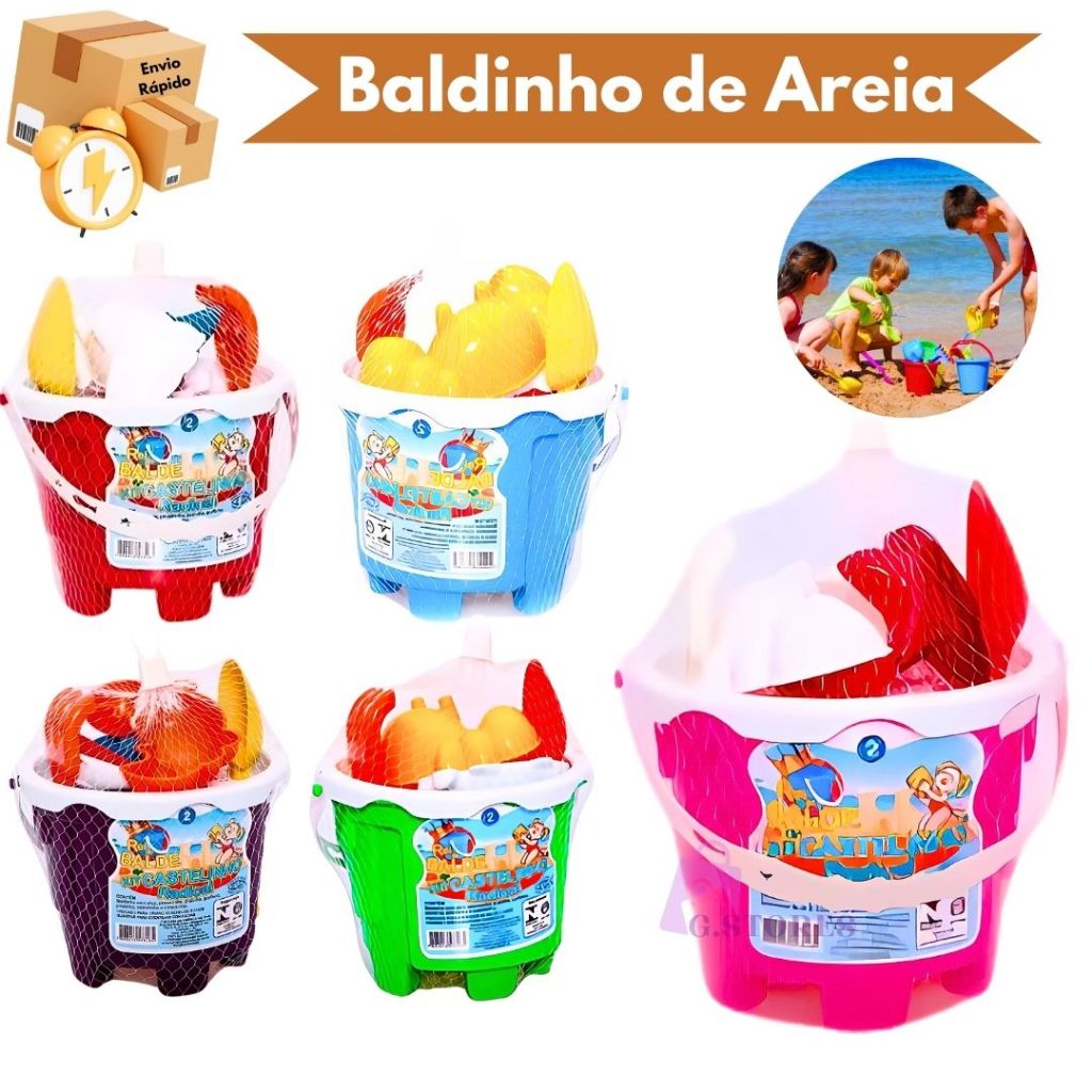 Baldinhos De Areia Infantil Com 6 Acessórios Castelo Praia Pá Bichos em Oferta na Shopee