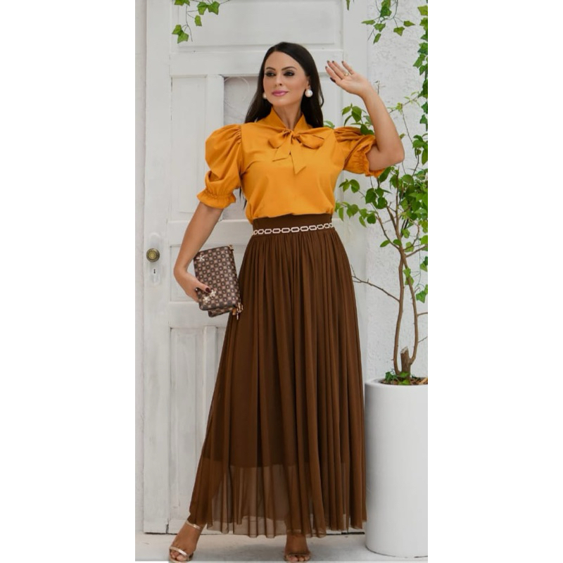 Saia longa tule lisa em Oferta na Shopee