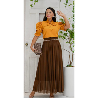 Saia longa tule lisa em Oferta na Shopee