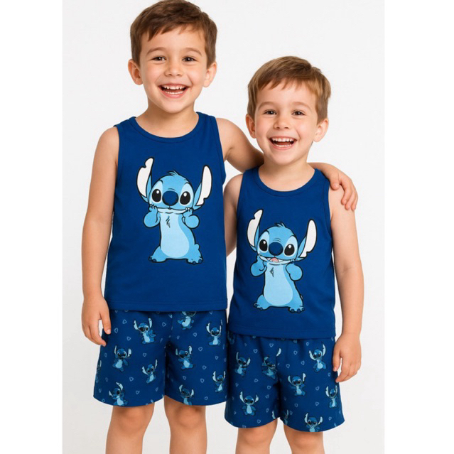 kit c/2 pijamas masculinos juvenil regata irmaos infantil de menino stitch
