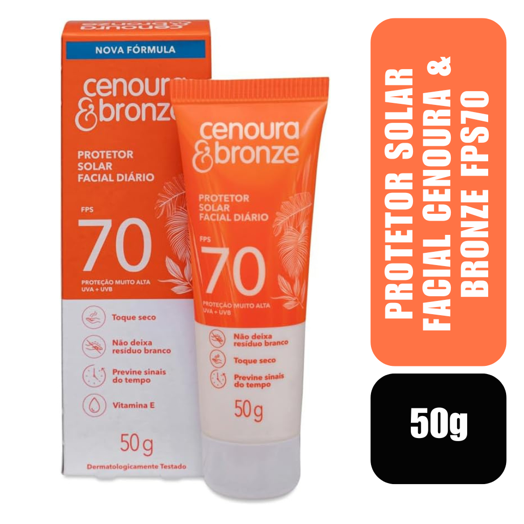 Protetor Solar Facial Cenoura e Bronze FPS70 50g em Oferta na Shopee