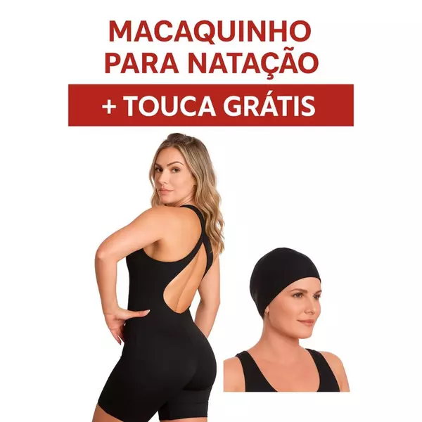 Kit Maiô Macaquinho de Natação e Hidroginástica + Touca Suplex Preto | Envio Rápido Atacado