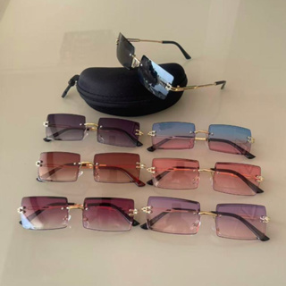 Óculos de Sol Feminino Quadrado UV400 – Lente Degradê Sem Armação com Haste Dourada em Oferta na Shopee