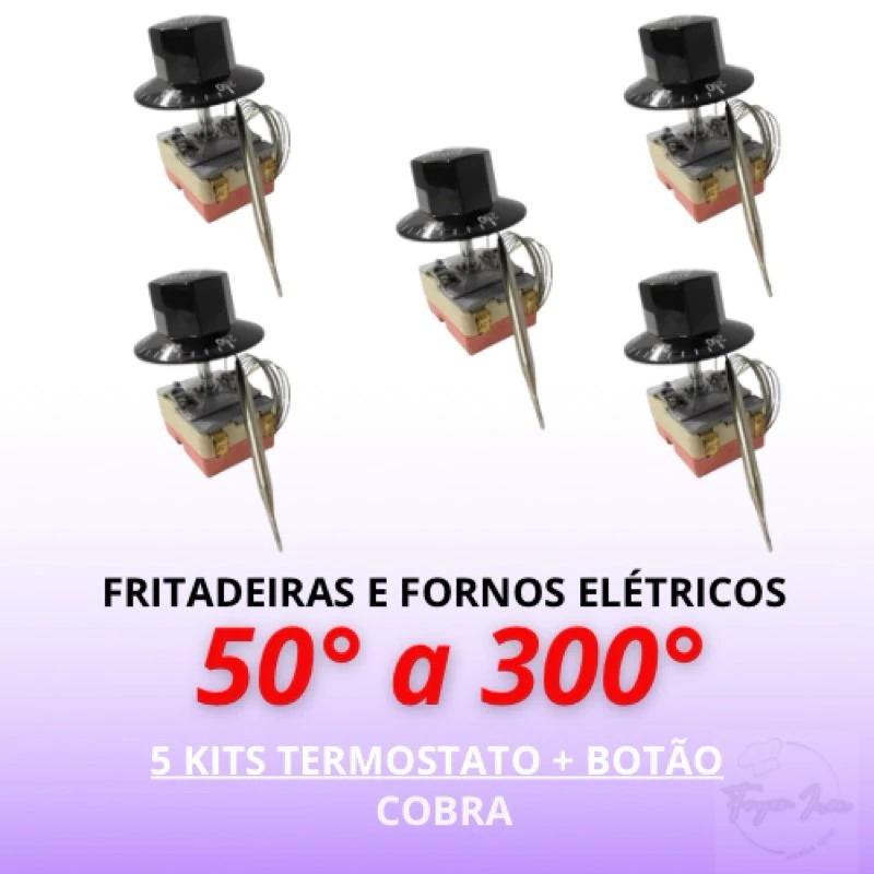 5UN Termostato com botão 16a 50 300 fritadeiras e fornos