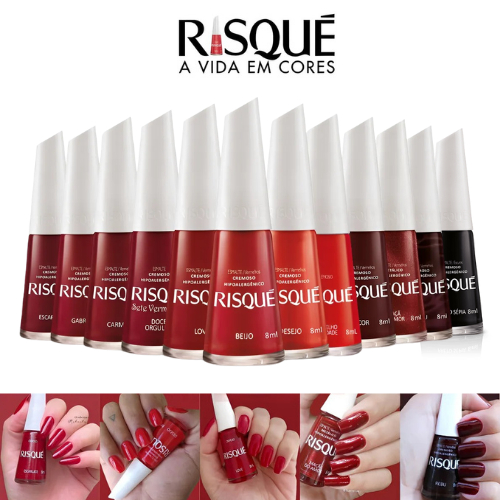 Risqué Kit Com 12 Esmaltes Vermelhos Hipoalergênicos 8ml